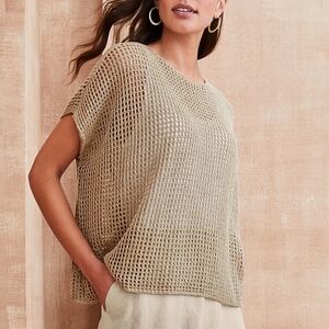 EUC Eileen Fisher Organic Linen Délavé Cap Sleeve Oversize Sweater XXS 2XS